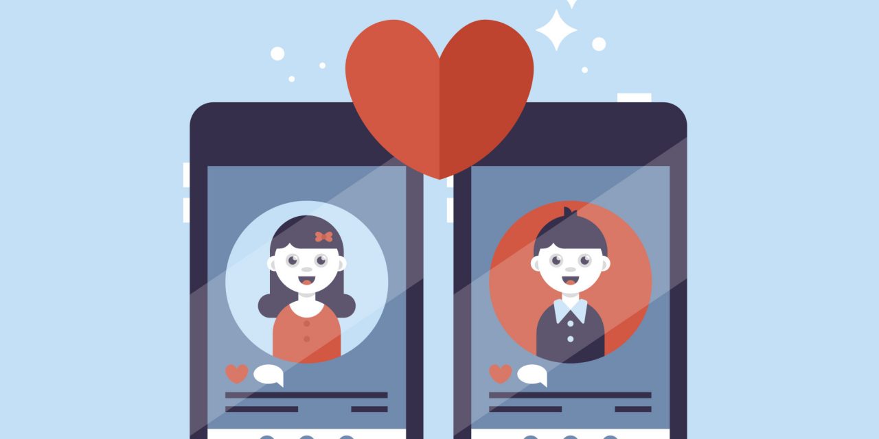 Online dating app concept with man and woman. Vector illustration