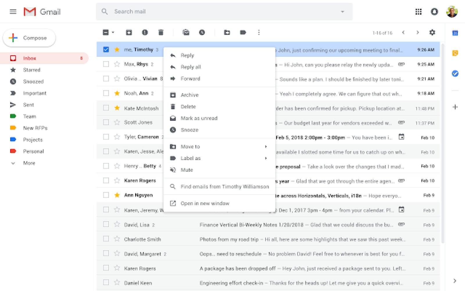 meniu contextual gmail