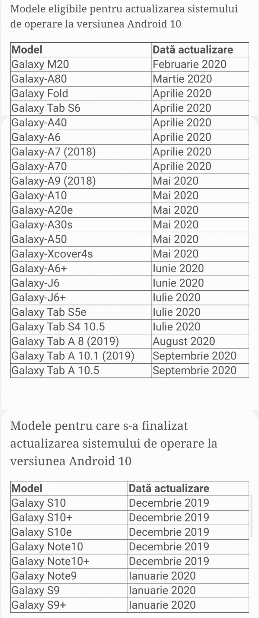 actualizare android 10 galaxy