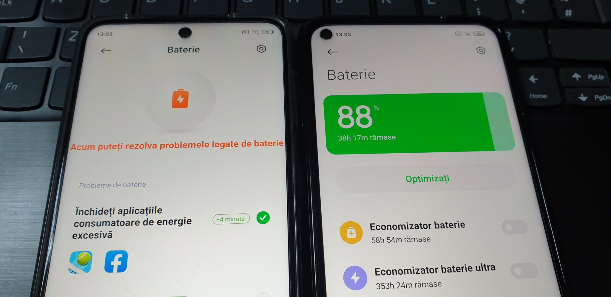 comparatie baterie Redmi Note 9 si 9 pro